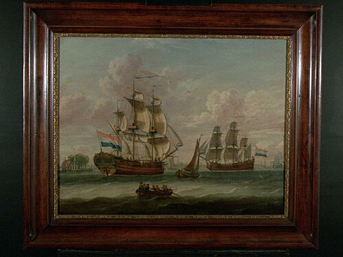 The ship 'Juffrouw Jansje' on the IJ near the toll house, 1762, Johannes de Blaauw
