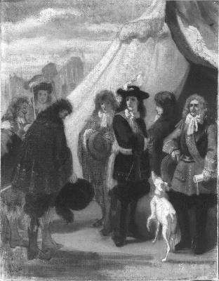 Anno 1672. Willem III verklaart tegenover de Engelse gezanten dat hij zich tot aan de dood toe zal v, 1859, Maurits Leon