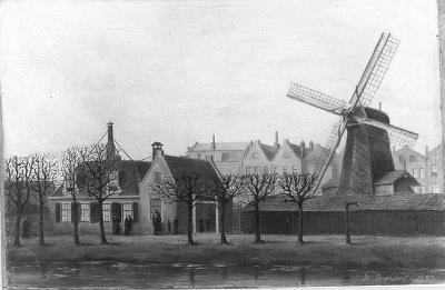 Houses and mill at the Baarsjes in Amsterdam, 1897, H. Everout