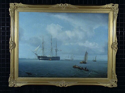 Nederlands linieschip op de rede van Veere, 1850, Petrus Paulus Schiedges