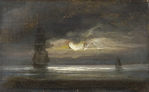 Two sailing boats by moonlight, 1843, Peder Balke