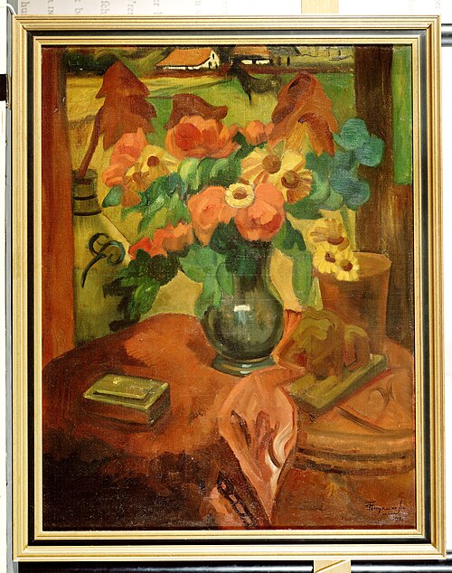 Vaas met bloemen voor een raam, 1921, Frans Huysmans