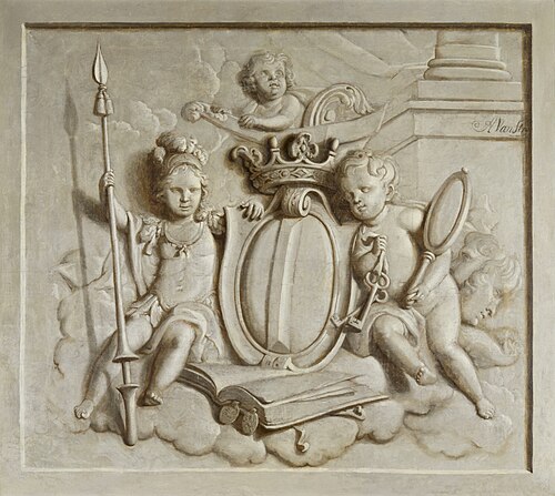 Bovendeurstuk met allegorie op de stad Dordrecht, , Abraham van Strij