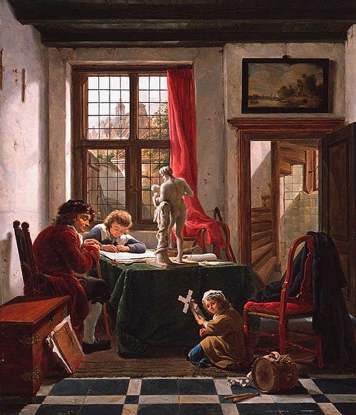 Tekenles, 1800, Abraham van Strij