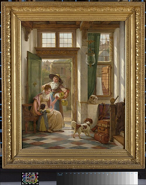 Een kersenverkoopster aan de deur, 1816, Abraham van Strij