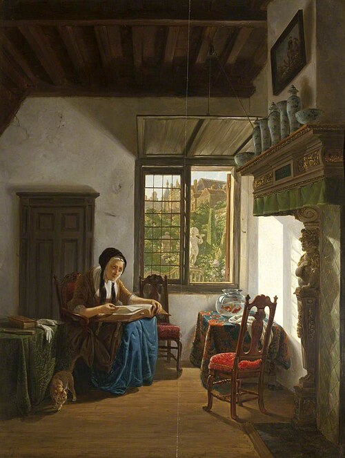 Cottage Interior with Woman reading, possibly, a Bible (Housekeeper's Room), 1799, Abraham van Strij