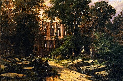 Cemetery by a Ruined Gothic Church, , Hermann Lungkwitz