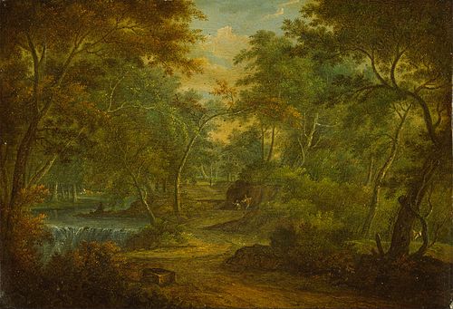 A Wooded Landscape with a Stream and a Fisherman, 1749, Thomas Smith