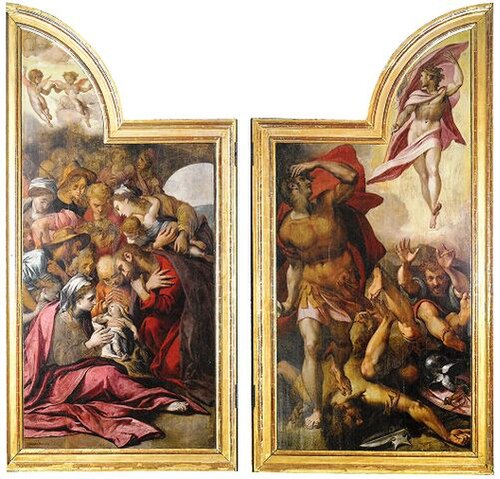 The nativity of Christ (left); The resurrection of Christ (right), 1577, Anthonie Blocklandt van Montfo