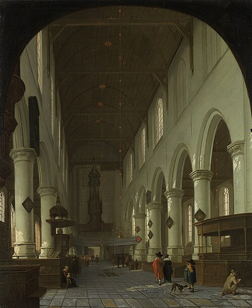 View in the Oude Kerk in Delft, from the choir to the portal, 1675, Cornelis de Man