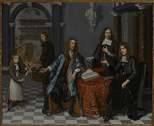 Portrait de groupe dans la maison d'un chimiste, 1670, Cornelis de Man
