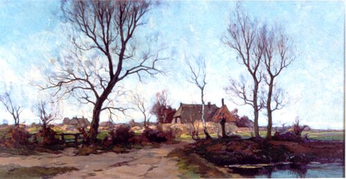Landschap met boerderij, bomen en waterplas, 1892, Paul Bodifée