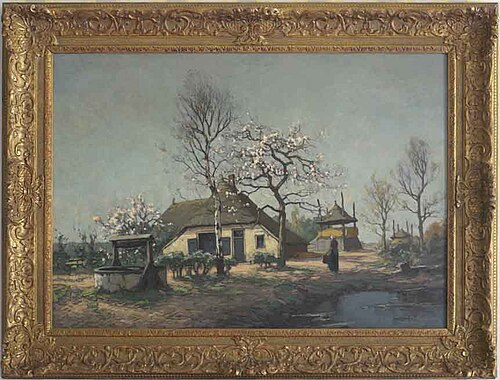 Boerderij met waterput en boerin, 1895, Paul Bodifée