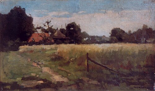 Korenveld met boerderij in de verte, 1893, Paul Bodifée