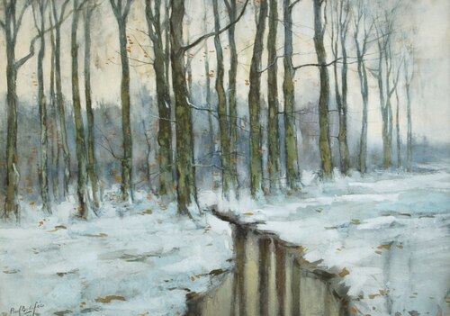 Beek in besneeuwd landschap, 1900, Paul Bodifée