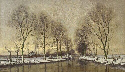 Poldervaart met bomenrij in de winter, 1900, Paul Bodifée
