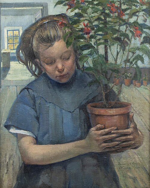 Girl with fuschias, 1898, Firmin Baes