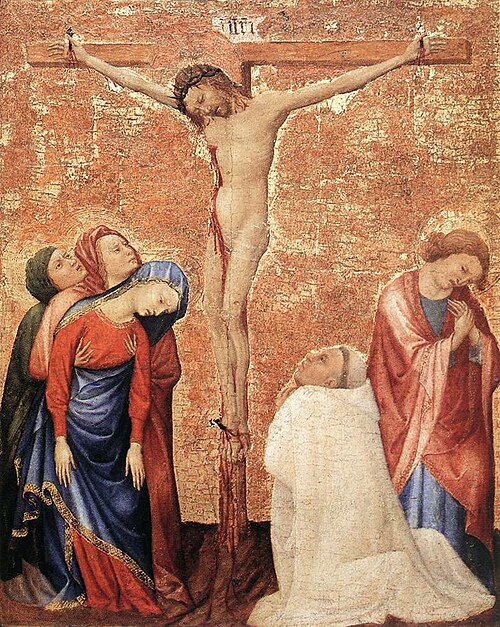Christ on the Cross with a Carthusian Monk, 1392, Jean de Beaumetz