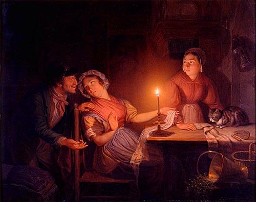 Candle light - interior with peddler, 1837, Jan Hendrik van Grootvelt