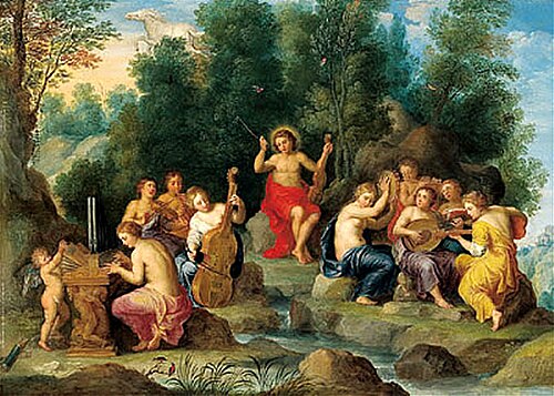 Apollo und die neun Musen auf dem Berg Helikon bei der Quelle Hippokrene, 1650, Jan Balen
