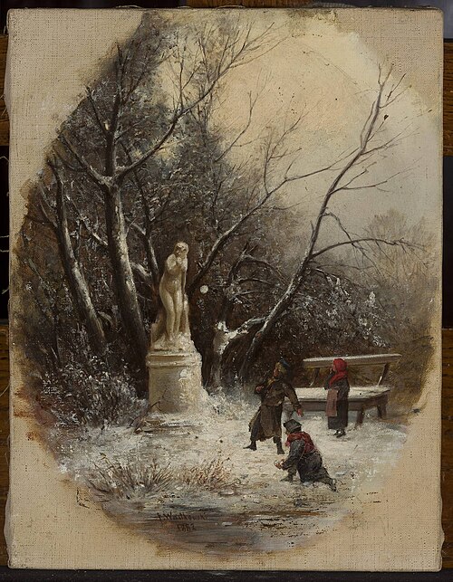 In the Saxon Garden – children at a statue, 1882, Franciszek Wastkowski