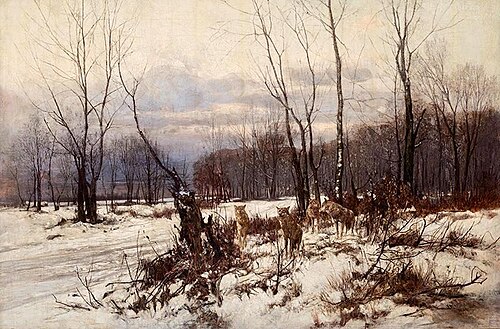 Pejzaż zimowy z wilkami, 1892, Franciszek Wastkowski
