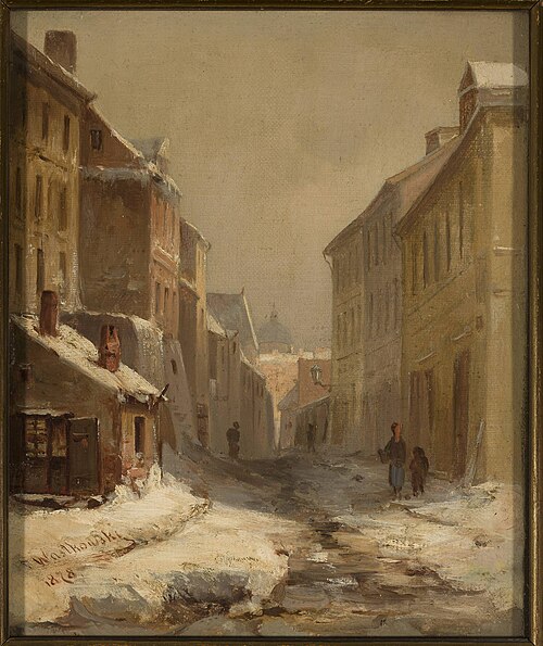 Old Warsaw in winter – Brzozowa Street, 1878, Franciszek Wastkowski