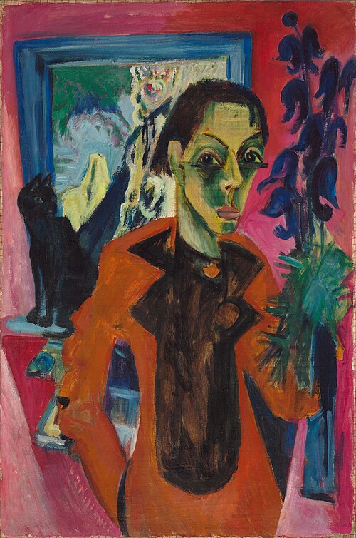 Self-Portrait with Cat, 1920, Ernst Ludwig Kirchner
