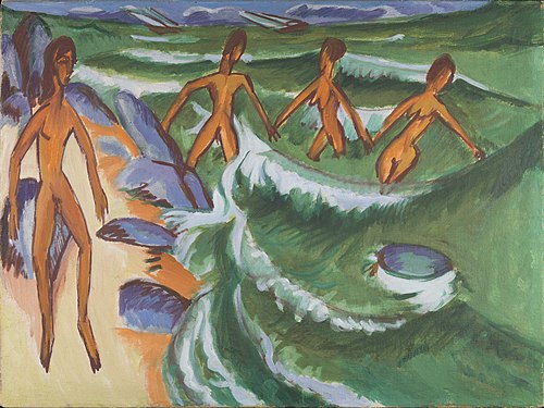 Bathers on the beach of Fehmarn, 1913, Ernst Ludwig Kirchner