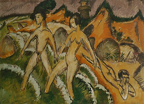 Personnes entrant dans la mer, 1912, Ernst Ludwig Kirchner