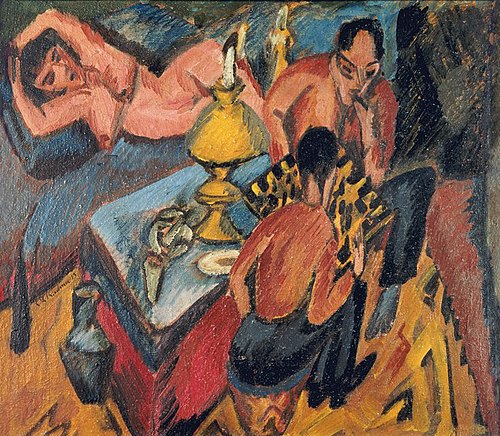 Erich Heckel and Otto Mueller Playing Chess, 1913, Ernst Ludwig Kirchner