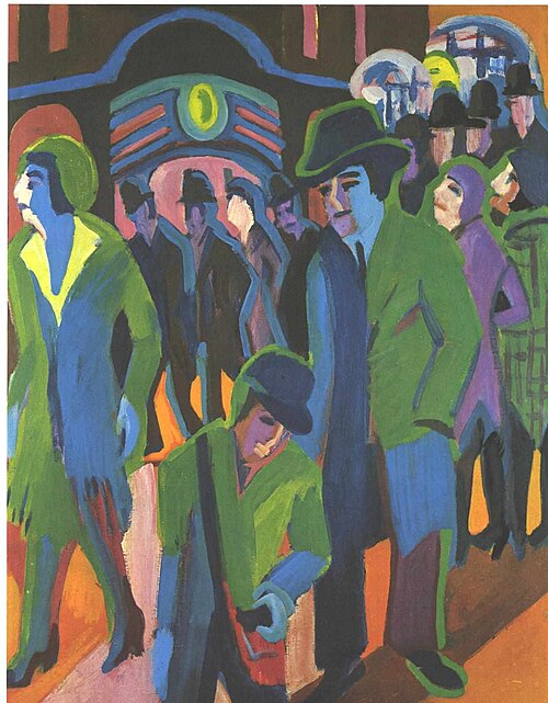 Straße mit Passanten bei Nachtbeleuchtung, 1927, Ernst Ludwig Kirchner