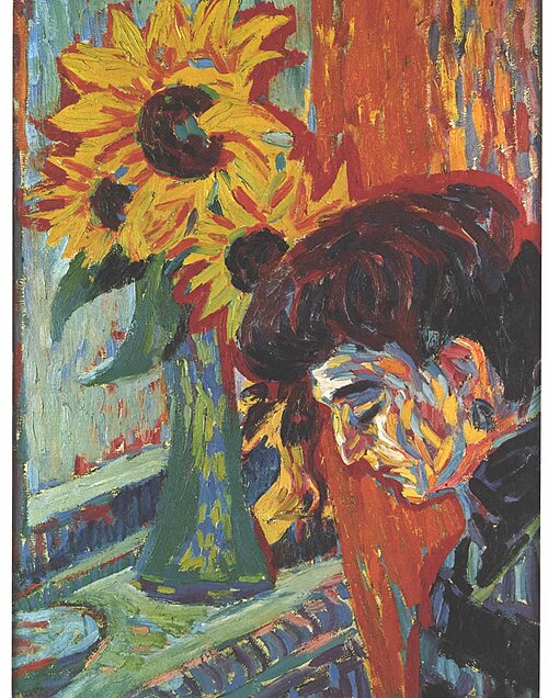 Frauenkopf vor Sonnenblumen, 1906, Ernst Ludwig Kirchner