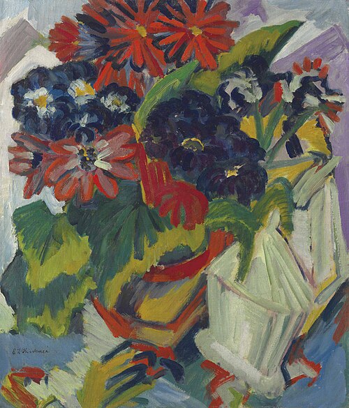Blumentopf und Zuckerdose; Blumen, 1918, Ernst Ludwig Kirchner