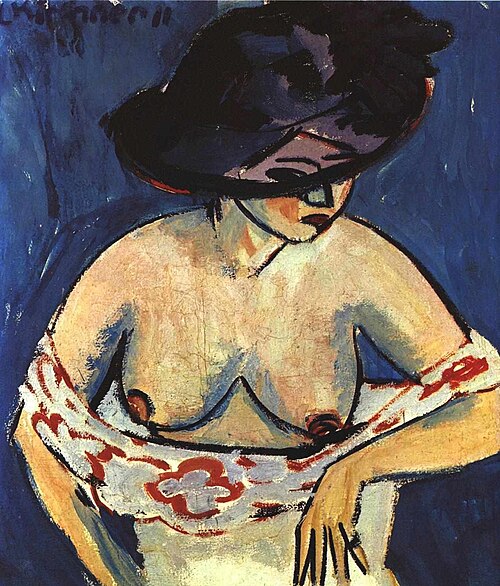 Demi nu féminin avec chapeau, 1911, Ernst Ludwig Kirchner