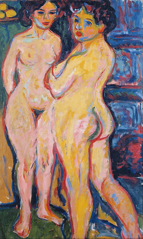 Standing Nude Girls at an Oven, 1908, Ernst Ludwig Kirchner