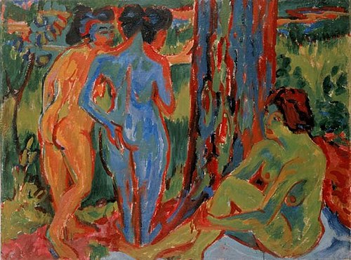 Three Nudes in the Forest, 1908, Ernst Ludwig Kirchner