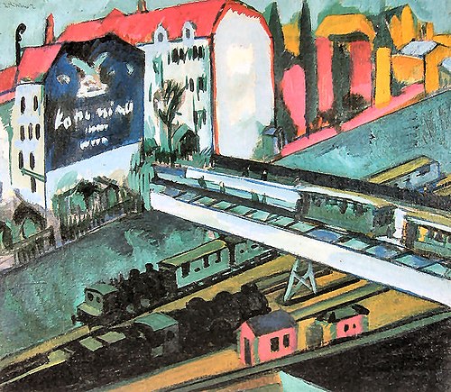 Tramway and train, 1914, Ernst Ludwig Kirchner