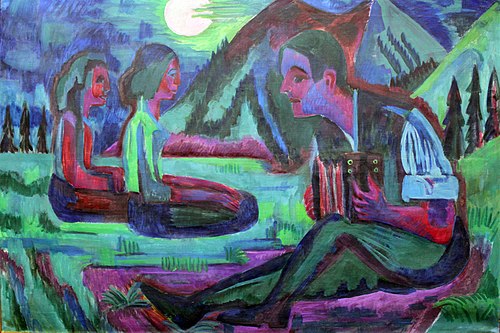 Night Moon; Accordion Player by Moonlight, 1924, Ernst Ludwig Kirchner