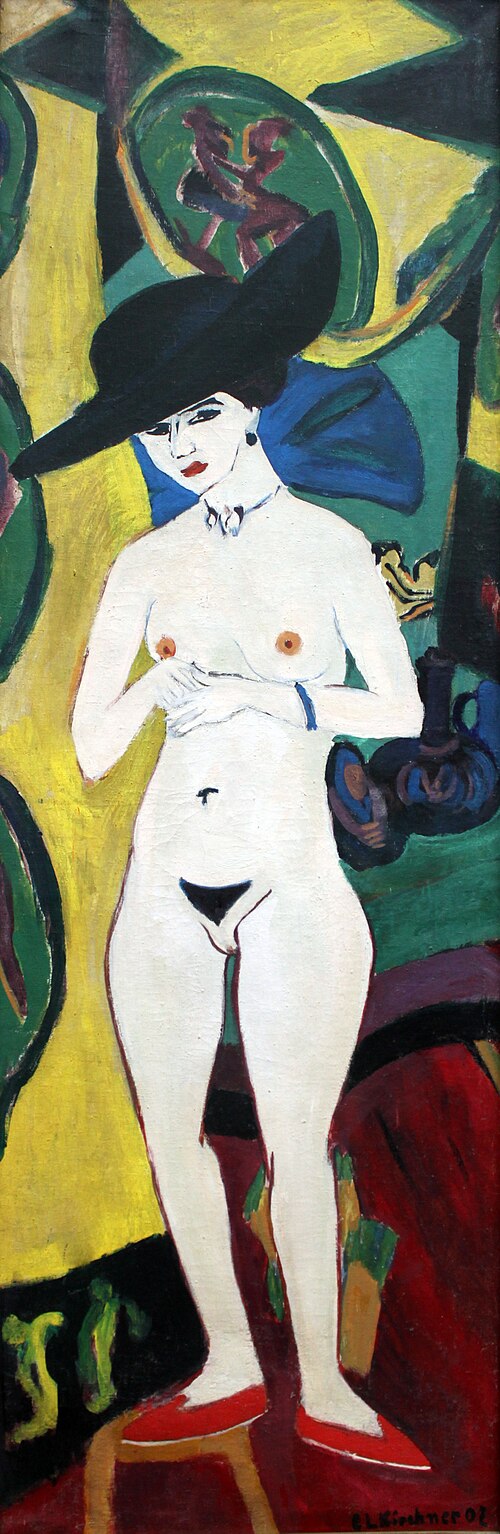 Standing Female Nude with Black Hat, 1915, Ernst Ludwig Kirchner