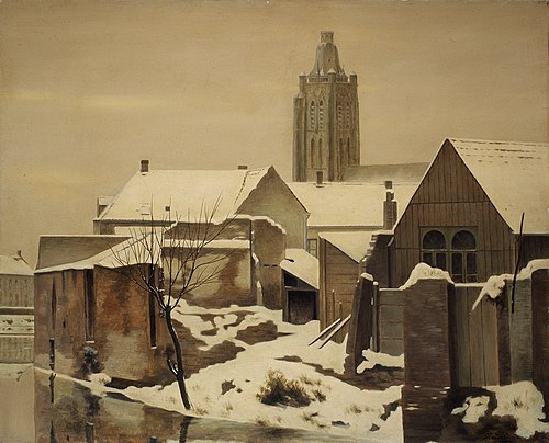 Gezicht op Oudenaarde in de sneeuw, , Edmond Van de Vyvere