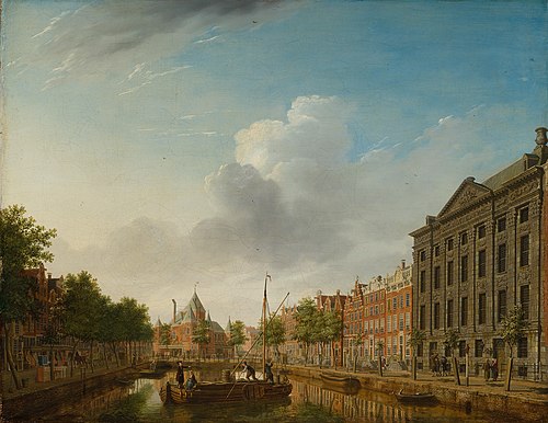 De Kloveniersburgwal met uitzicht op de St. Anthoniswaag, 1750, Isaac Ouwater