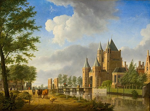 Gezicht op de Amsterdamse of Spaarnwouder Poort in Haarlem, , Isaac Ouwater