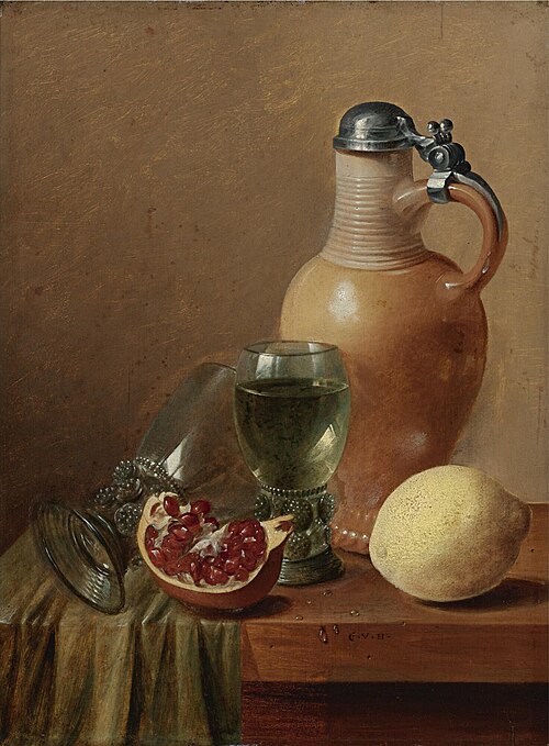 Still life with a jug and pomegranate, 1650, Gillis Jacobsz. van Hulsdonck