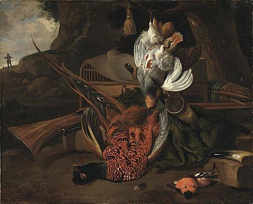 Still Life with Birds and Hunting Gear, 1675, Hinrich Stravius
