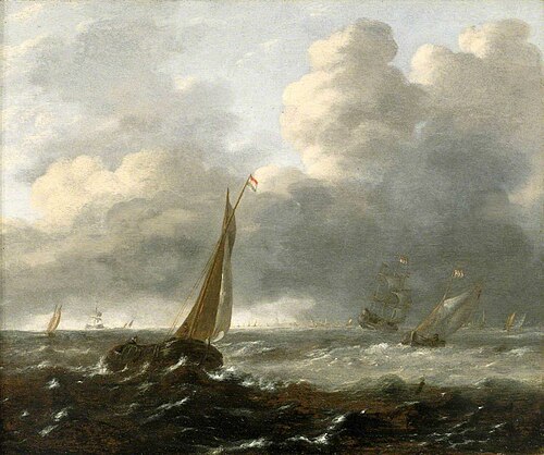 Shipping in a stormy sea, 1650, Gerrit Battem