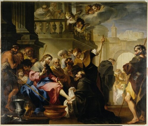 St. Augustine washes the feet of Jesus, 1708, Stefano Maria Legnani