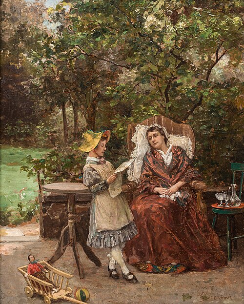 A moment of rest in the garden, 1872, Ernest Van den Kerckhove