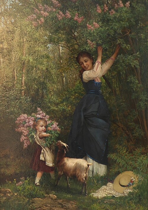 Gathering Lilacs, 1873, Ernest Van den Kerckhove