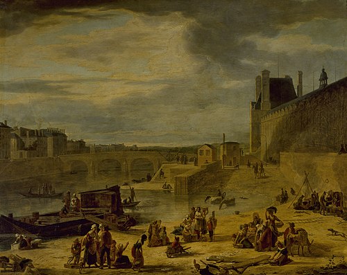 La Grande Galerie du Louvre et le pont Royal, vus du port Saint-Nicolas, 1800, J. F. Depelchin